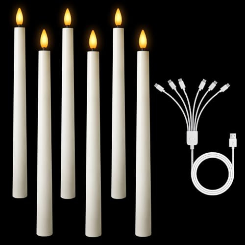 Opard LED Stabkerzen 6er Set mit Timerfunktion – Elektrische Stabkerze, Wiederverwendbar, Flackernde Flamme, Warmweiß, 2 Helligkeitsstufen, Für Weihnachten & Hochzeit