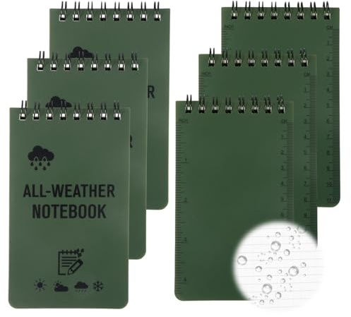 EeYahYong 6 Pack Kleines Notizbuch Schreibblock Notizblock mit Spiralbindung, Wasserdichtes Taschenformat Outdoor Allwetter-Block für Feldnotizen Reise Aufzeichnungen Taktische Nutzung (Grün)