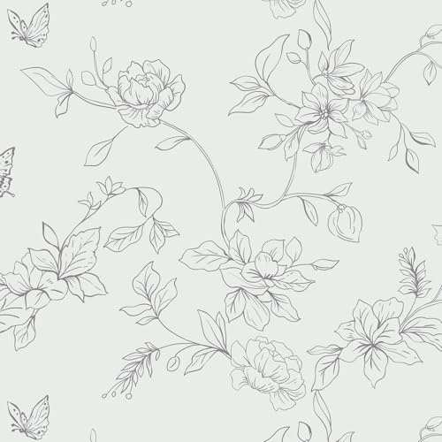 CiCiwind Self Adhesive Wallpaper 44CM×3M Beige White Floral Contact Paper Peel and Stick Wallpaper Waterproof Sticky Back Plastic Removable Vinyl Wrap for Wall Cabinet Decor