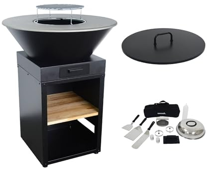 sweeek - Braciere Barbecue Ø 81,5 cm con griglia di cottura. Spazio di archiviazione. Coperchio e utensili