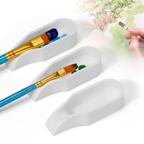 LANMU 3 Pcs Silicone Paint Brush Rest Holder, Mixing Tray Groove Design | Portable Paint Brush Holder for Watercolor Oil Acrylic Painting Brush, Painting Accessories, Keep Brushes Raise off the Desk
