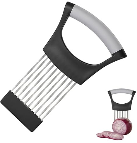 Stainless Steel Onion Cutter Holder – Multi-Function Vegetable Slicer & Food Prep Tool with Non-Slip Handle – Onion, Tomato, Carrot & Meat Tenderiser for Home Kitchen & Chefs (Black)
