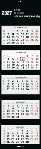 5-Monatskalender Black 2027: Wandkalender 33x120 cm mit 5 Monaten im Überblick, Datumsschieber, Jahresübersicht, Schulferien, faltbar, für Büro & Homeoffice