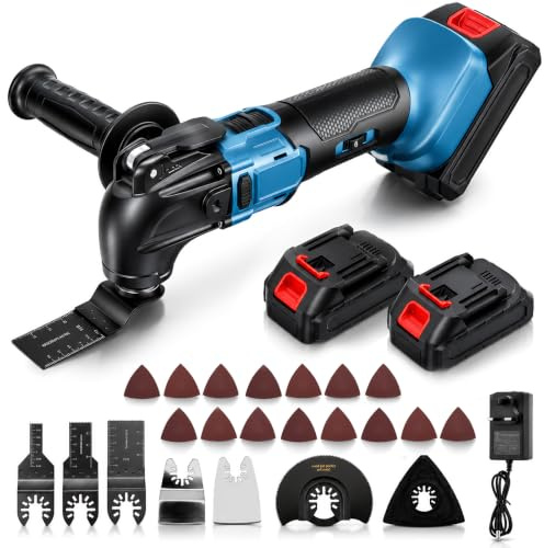 Cordless Oscillating Multi Tool for Makita 18V Battery, Multitool Kit with 2x2000mAh Batteries, 6 Speed + Auto Mode, Low Vibration Oscillating Saw, 23PCS Accessories for Cutting Scraping Sanding(A)