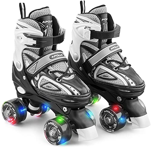 Apollo Patins à roulettes Filles et Garçons Super Quad X Pro Réglables pour Enfants – Roller Enfants Garçons et Filles LED Confortables et à Taille Réglable - Patins à roulettes Tailles 31-42