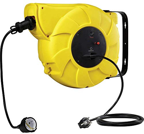 Renkforce 1300042 - Tamburo avvolgicavo, 22 m, spina angolare con contatto di protezione, colore: Nero