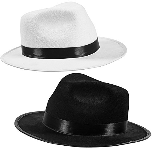 Funny Party Hats Svart Fedora-filt gangsterhatt – herrhattar – gangsterkostym tillbehör (2-pack – svart och vit)