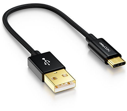 deleyCON 15cm Cavo USB-C - Cavo di Ricarica Cavo Dati - Nylon + Spina in Metallo - USB C a USB A - Compatibile con Apple Samsung Google Huawei Xiaomi Tablet Laptop PC - Nero