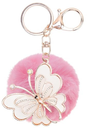 Ukerdo Plüsch Ball Schmetterling Schlüsselanhänger Handtasche Anhänger Schlüsselanhänger Valentine Geschenk zum Damen - Rosa