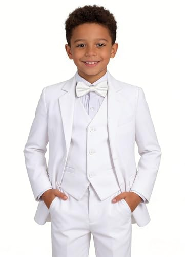 Addneo Suit for Boys White,Toddler Boy Communion Dresses Suits 5 Piece Baptism Outfit Size 3T