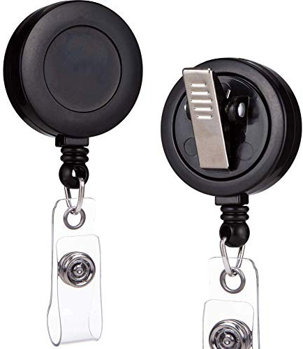 QREEL - 2 Pack - Retractable ID Name Badge Holder Reels with Swivel Alligator Clip (Black)
