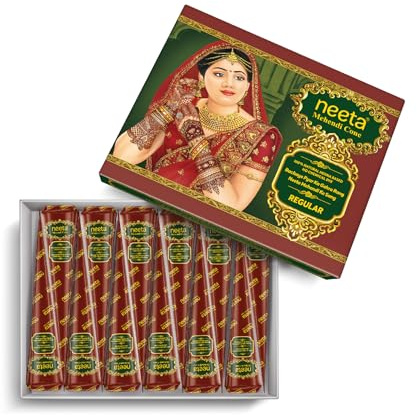 Neeta 12 coni tinture per capelli pronti all'uso con pasta di henné, tubi di colore rosso-marrone, colore per donne, perfetti per la colorazione dei capelli puntuale, durevoli e privi di esperimenti