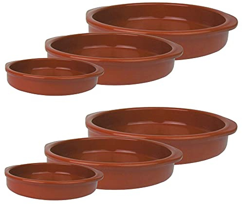 AR Kitchen Set med 6 – medelhavs tapasskål – rund av lera, lättskött (2 stycken Ø 12, 20 och 28 cm)