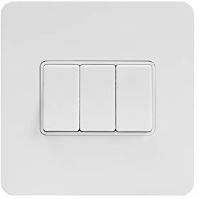 Soho Lighting White Metal Flat Plate 10A 3 Gang 2 Way Light Switch White Insert Screwless