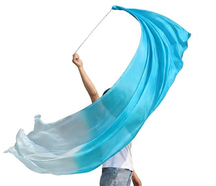 Winged Sirenny 230cm Bauchtanz Seidenschleier Poi Bälle mit Leichter Seidenschleier & Edelstahlseil für Bauchtanz, Tribal Dance, Flow-Kunst, Aufführungen & Anbetungstanz, 1 Stück (türkis Farbverlauf)