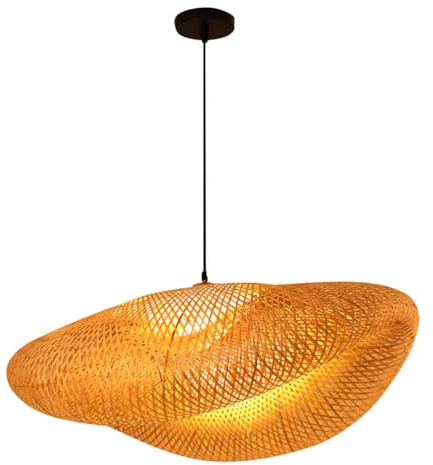 Uonlytech Bamboo Pendant Light Chandelier with Light Source Handwoven Rattan Lampshade for Tea Room Restaurant Ambient Indoor Ceiling Lighting 15.75X9.84X7.87In