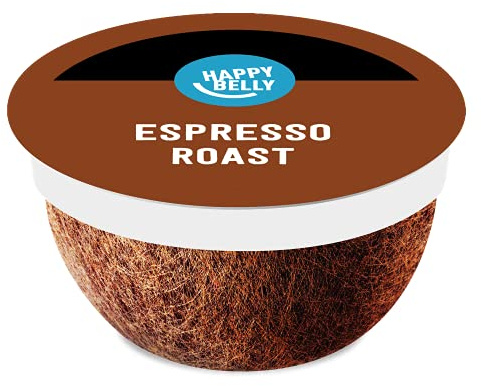 Amazon Brand - Happy Belly Espresso Roast Compostable Coffee Pods (Dark Roast), Compatible with K-Cup Brewer, 96 Count