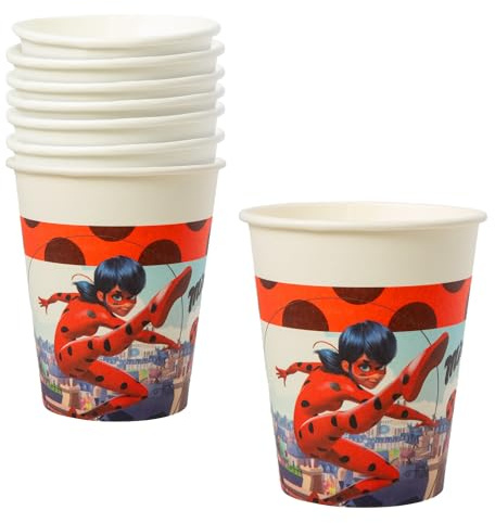 Procos 93479 - Party-Becher Miracolous Ladybug, max. Füllmenge 200 ml, 8 Stück, Einwegbecher aus Papier, Kindergeburtstag, Party-Geschirr, FSC® Mix