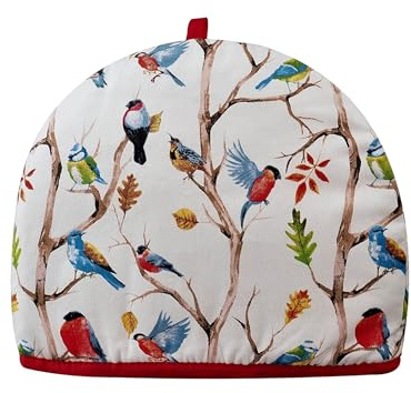 SiXsigma Sports Tea Cosy For Insulated Teapot Warmer (35x27x3cm) - Quick Dry Cotton Small, Medium, Large Teapot Funny and Trendy Design - Ideal For Women (Spring Birds)