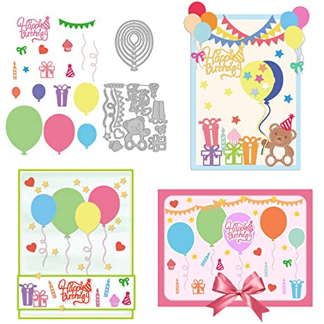 INFUNLY 19pcs Balloons Metal Die Cuts Happy Birthday Cutting Die for Card Making Balloons Cake Cutting Metal Balloon Stencils for Scrapbooking Embossing Die Cuts for DIY Album Decorative
