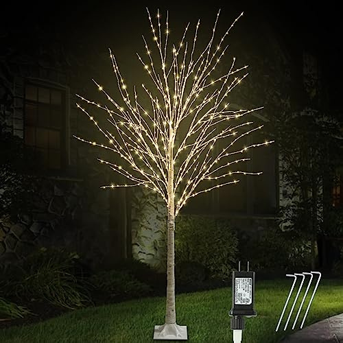 IJG 6FT Lighted Birch Tree 840 LEDs Warm White Lights with Twinkle Lights, LED Artificial Tree Lights, Light Up Tree for Indoor Outdoor Home Room Christmas Wedding Birthday Holiday Decoration