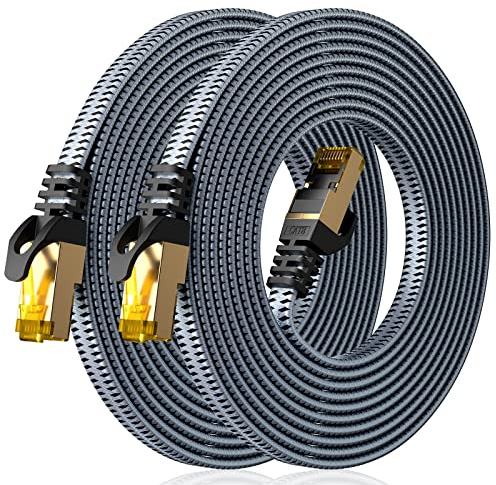 ARISKEEN Cat 8 Ethernet Cable 10 FT 2 Pack, 40Gbps 2000Mhz High Speed Cat8 Network LAN Patch Cord, Nylon Braided Heavy Duty Shielded RJ45 Flat Internet Cable for Indoor Outdoor - 10 Feet (Grey)