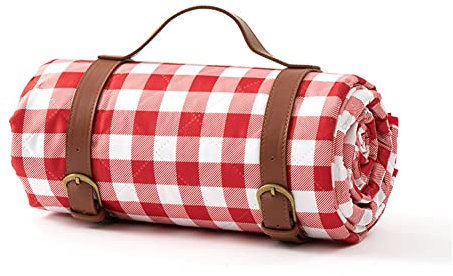 DOTBUY-SHOP Picknickdecke Wasserdicht Picknickmatte, Campingdecke Stranddecke Maschinenwaschbar Faltbar, für Outdoor Strand, Campen, Wandern und Ausflüge (Rotes Netz,300x200cm)