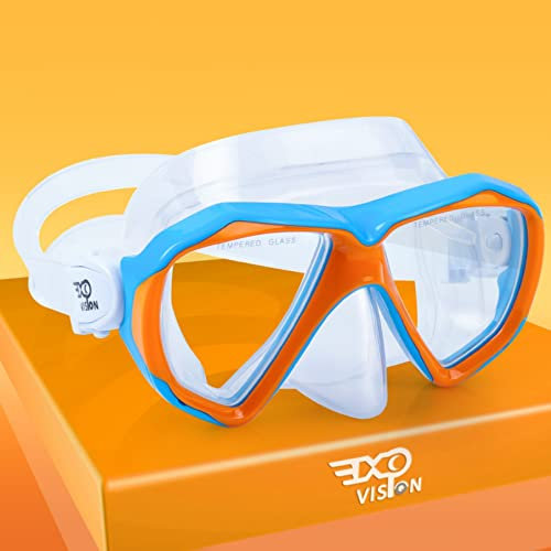 Kinder Taucherbrille, 180° Anti-Beschlag Kinder Schwimmmaske Gehärtetes Glas Schwimmbrille mit Nasenschutz Anti-Leck Tauchmaske für 4-15 Jungen Mädchen Jugend (Orange&Blau)