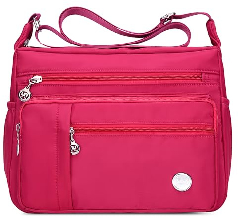 DIRRONA Bolsos Bandolera Moda Múltiples Bolsillos Bolso de Hombro de Mujer Bolso de Mensajero Impermeable Nylon Bolso Trabajo Escuela Viajes Casual Diario Bolsos Cruzados 2 Tamaños Rojo B