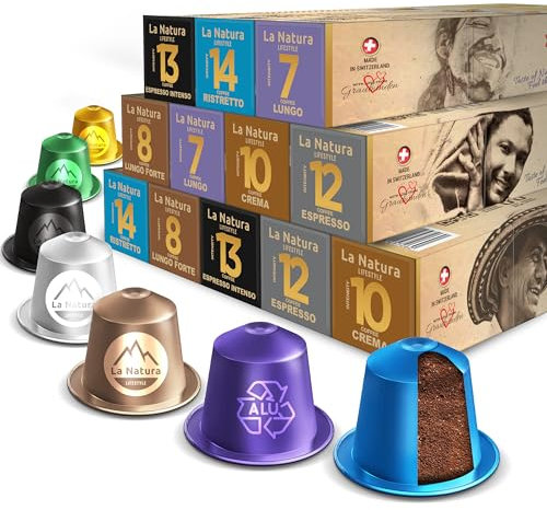 La Natura Lifestyle COFFRET DÉGUSTATION DE CAFÉ | 120 capsules de café en 6 variétés différentes compatibles avec les machines à capsules de café Nespresso®* | 100% recyclable
