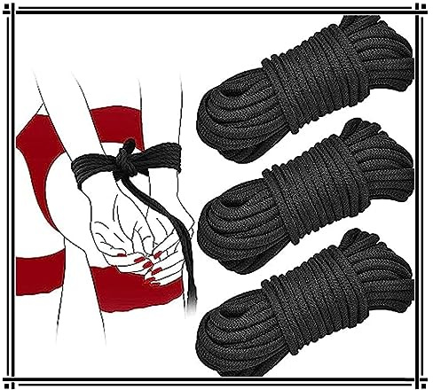 DYNLAB 𝙨𝙚𝙭 𝙩𝙤𝙮 Corda per Esercizi Regolabile, 3 Corde in Morbido Cotone Nero per Tenere Posizioni in Camera da Letto, Corda per Legare, Adatta per La Casa E All'aperto