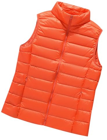 Chaleco Plumas Ligero Ultraligero Guateado Mujer - Chaqueta Acolchada Sin Mangas Señora - Plumífero Naranja S