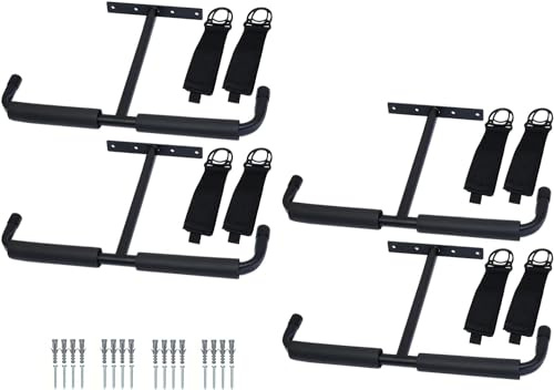 Young Wolf Overhead Garage Mounted Utility Storage Hook Racks Hanger with Extension Cord Holder Organizer,for Fishing Rod Tools Wood Ladders Garden Hoses (4X Rack Hanger with 8X Holder Organizer)