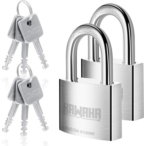 KAWAHA 41/40-2PS Hochsicherheits-Vorhängeschloss aus Edelstahl mit Edelstahlschlüssel für den Innen- und Außenbereich (robust, rostfrei) (40 mm, gleichschließend, 2 Stück)