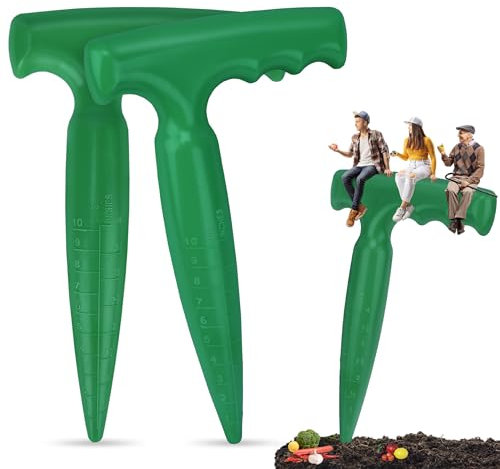 Milifox 2 Pcs Blub Planter Tool with Measurements,Dibbler Gardening Tool with Handle,Plastic Hand Dibber for Digging,Gardening(Green)