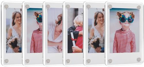 SUNEZLGO 6 Pack Acrylic Fridge Magnetic Frame for Polaroid, 2.36x3.54 In Mini Picture Frames for Fujifilm Instax Mini, Double Sided Photo Refrigerator Magnet Picture Frame, Clear Picture Display Frame