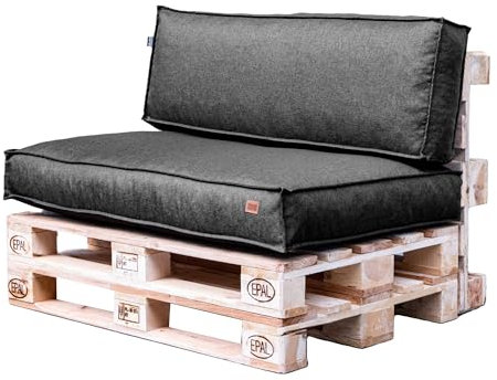 GoldenGroup Gartenset Kissen für Palettenmöbel Dunkle Melange - Strapazierfähiges Gewebe - Palettenkissen Set Gefüllt mit Schaumgranulat - 120x65x10 Sitzkissen - (2X) 60x40x10 Rückenkissen