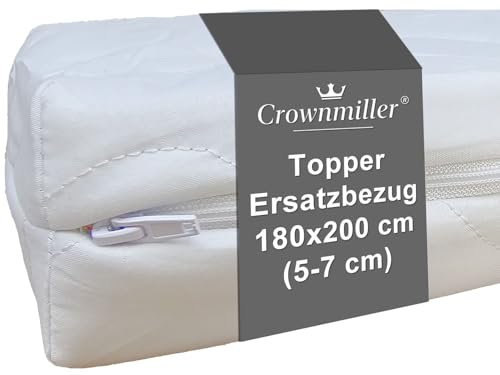Crownmiller Topperbezug 180x200 cm für Topper Von 5-7cm, Microfaser, 60°C waschbar, 3-seitiger Reißverschluss, OEKOTex, Topperersatzbezug