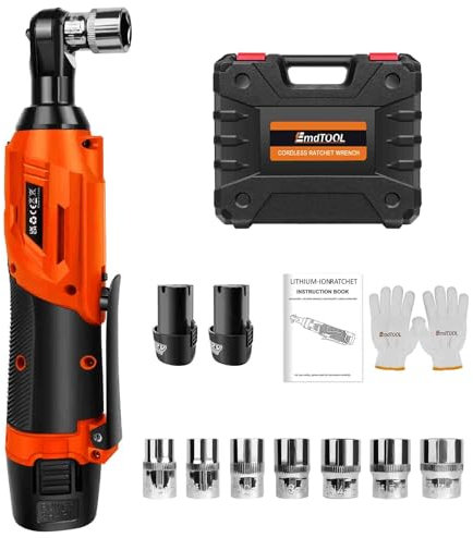 Yiyai Akku-Ratsche Elektrischer Ratschenschlüssel Set，3/8 12V Power Elektro-Ratschenschrauber mit 7 Steckdosen, 2x 1500mAh Akkus 40N.m Power Ratchet Tool Kit und 60-Min-Schnell-Ladung