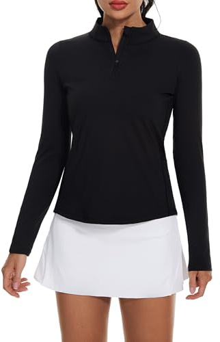 M MOTEEPI Polo da donna a maniche lunghe con tasca Quarter Zip Polo da golf per donna maglietta funzionale da corsa, Nero , M