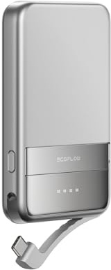 Batterie Externe magnétique EF EcoFlow Rapid 5000 mAh, Chargeur Portable sans Fil avec câble USB-C intégré et Support, Charge Rapide 30 W Max, Compatible avec iPhone 16/15/14/13/12-Argent