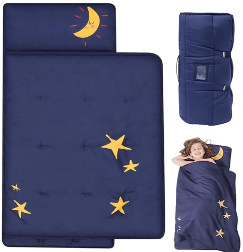 Nickerchenmatte 20x46 Zoll Faltbare Nickerchenmatte für Kleinkinder mit Kissenmattendecke tragbare Schlafsack Kinder mit Befestigungsgurten Nickerchenmatte für Kleinkinder für Kindergarten, Kindersch