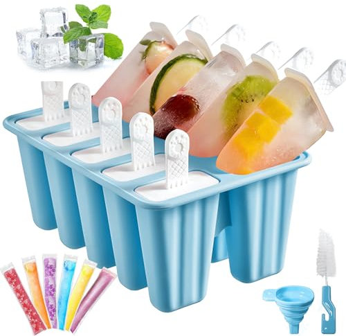 10 cavidades reutilizables,Moldes de silicona para paletas,Reutilizable, Fácil de Desmoldar para Paletas y Helados Caseros (LAN-10)