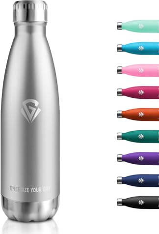 Gourde Isotherme 500ml, Bouteille Inox Réutilisable sans BPA, Étanche, Bouteille Isotherme Double Paroi, Gourde Métal pour Bureau, École, Sport, Randonnée, Outdoor, Idéal pour Enfant ou Adulte