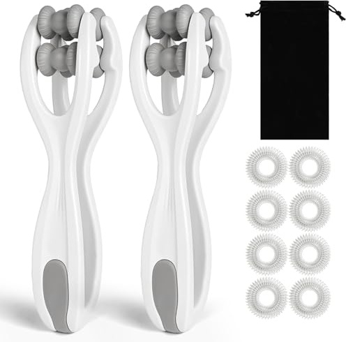 Alaoo 2 STK Hand- und Fingermassagegerät mit Griff Körper, Massagegerät Selbstmassagerolle mit 8 Massageringe, Doppelseitiger Massageroller für Muskel Entspannen, Arthritis, Stressabbau Wrists (Grau)