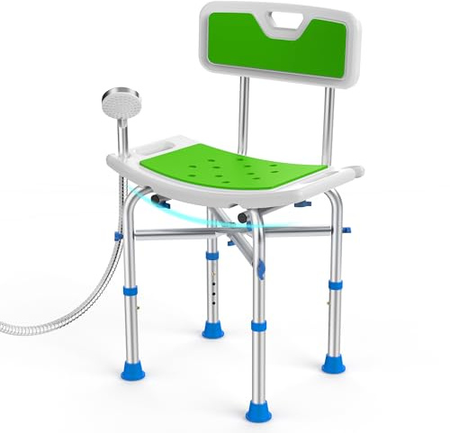 Kekoy 2-in-1 Sedia & Sgabello Doccia con Porta Doccia - Sedia per Doccia Anziani regolabile in altezza a 5 livelli con schiena, per docce/vasche, sedute doccia per adulti e disabili, Blu cobalto