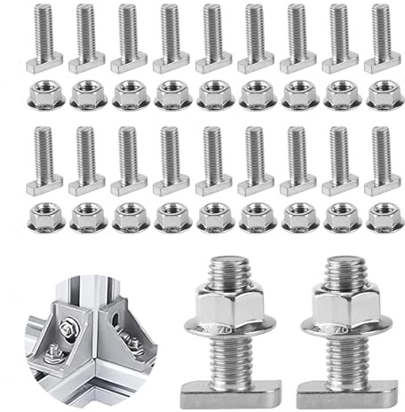 YouXiaor Hammer Head Screws, 20 Pieces Stainless Steel T Screws with Flange Nuts Hammer Head Screws Set M8 x 30 mm Hammer Head Screw for PV Solar Mounting Rails Photovoltaic Greenhouse Screws