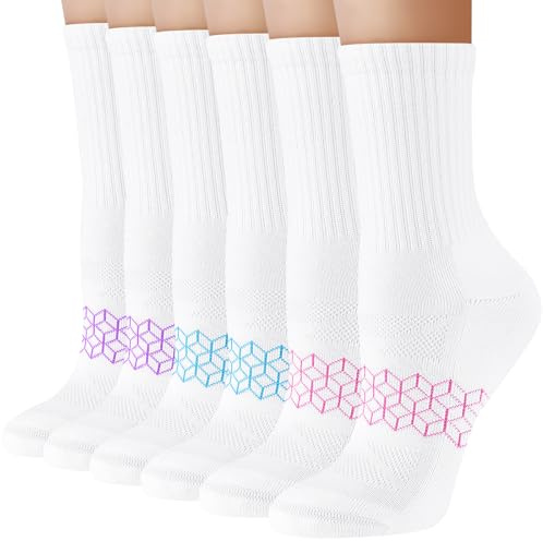 Cirorld Womens Socks, Breathable Cushioned Walking Socks, Ladies Anti-Blister Crew Sock for Sports Hiking Running Outdoor Work Trainer 3 Pairs 6-8 Multicolor
