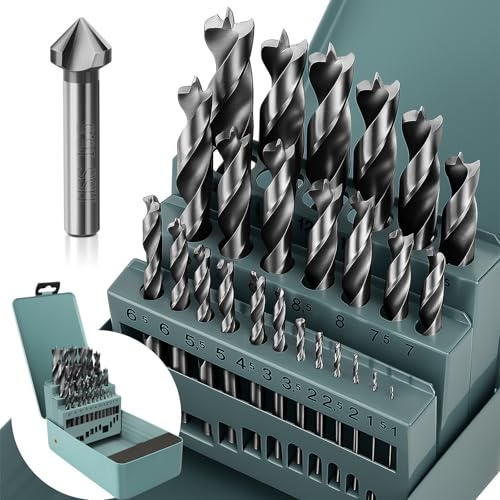 Set di 26 Punte Trapano Metallo 1-13 mm e Svasatore per Metallo,Punte Trapano a Spirale in Acciaio HSS-G,Forature di Precisione Super Acute,Set in Scatola di Ferro Stabile,Adatto per Legno Morbido