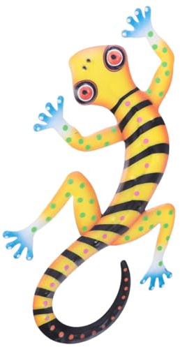 Decoración de Pared Gecko de Hierro Forjado Colgante, Interior y Exterior | Metal Amarillo, Estilo Natural Detallado, Mural para Jardín o Dormitorio, Figura de Gecko